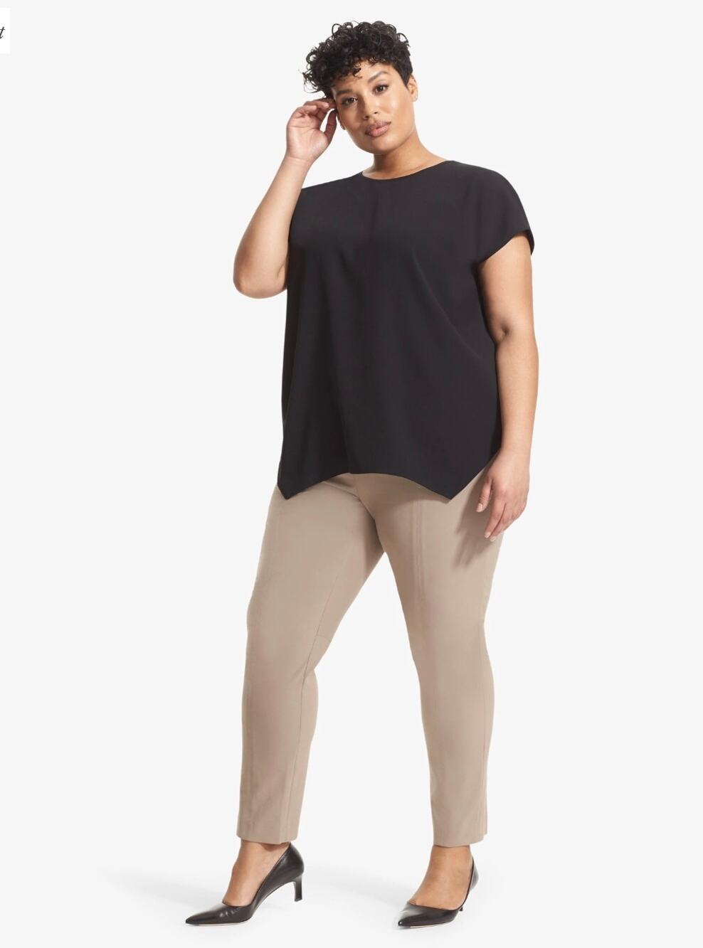 M.M. Lafleur Womens L Black Didion Short Sleeve Crepe Relax Workwear Blouse Top